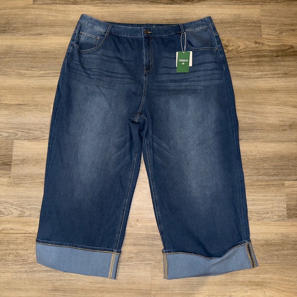 HALARA Dark Blue Wide Leg Cropped Jeans